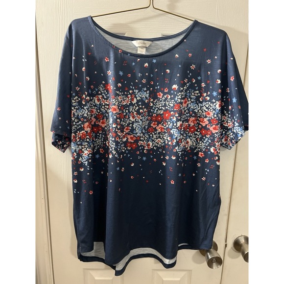 CJ Banks Tops - CJ BANKS Women's Navy Blue Floral Top Sz 2X
